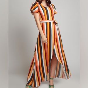 Collectif Tropical Stripe Maxi Wrap Dress